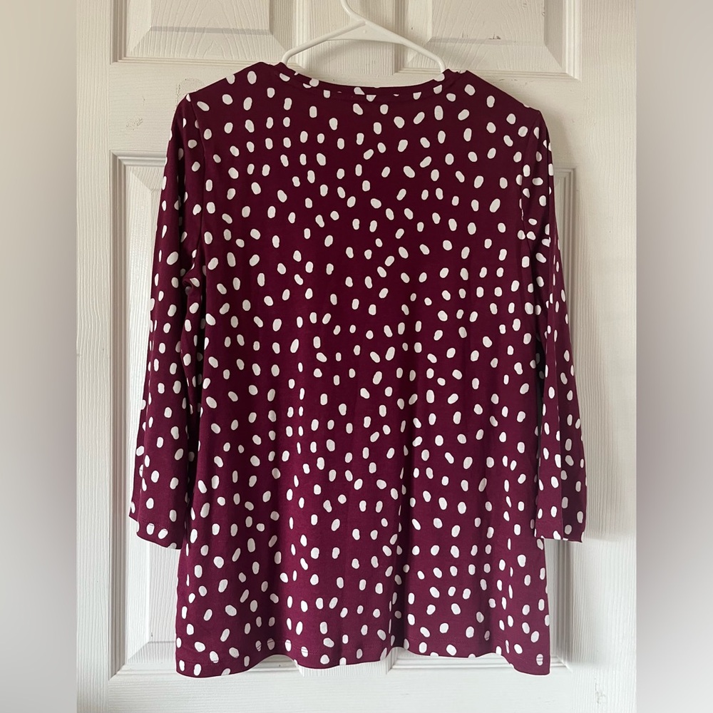 Kim Rogers Women's Burgundy and White Dot Blouse 3/4 Sleeve Sz‎ P/M - Picture 3 of 7